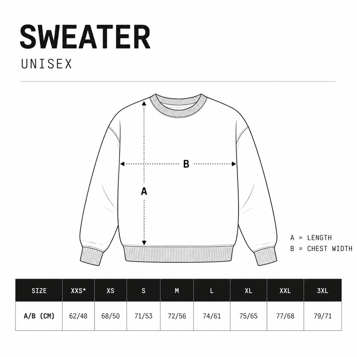 ZONE 5 Sweater size chart